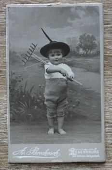 CDV Foto auf Karton / Regensburg / 1900-1920 / Foto Atelier P. Schindler / Zur Schönen Gelegenheit / Kinderfoto / Hut Rechen